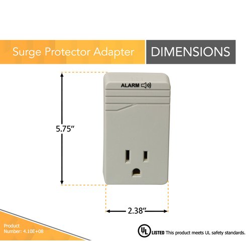 Woods Surge Protector Adapter For 900 Joules Of Protection With One 3-Prong Outlet And Surge Protection Alarm (Wall Mounted, Light Grey)