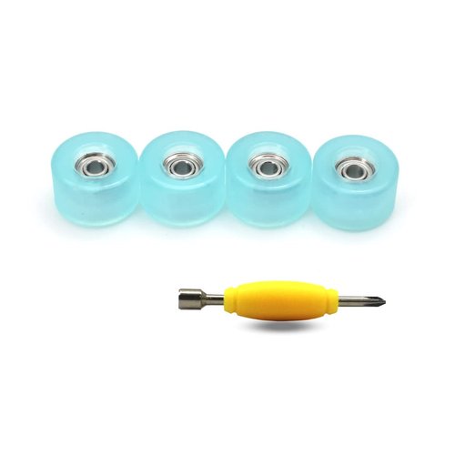SAIKOOWA 4pcs Apex 68D Urethane Fingerboard Wheels,7.5mm Diameter -ABEC-9 Ultra Spin Chrome Steel Bearings with 1pcs Fingerboard Tool (Transparent Blue)