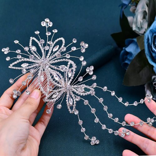 ULAPAN Wedding Headpiece Hair Combs Rhinestone Bridal Headbands for Bride Flowergirl Women Crystal Silver (Silver)