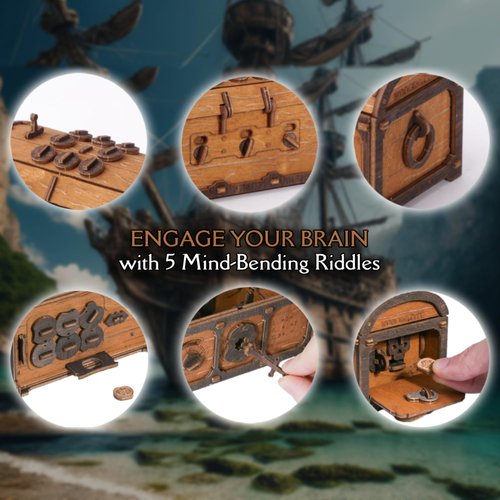 WOODEN.CITY Treasure Chest Escape Room in a Box - Hard Puzzle Box for Adults Wooden Kit - Clue Box Escape Puzzle - 3D Escape Room Puzzles - Wooden Mechanical Puzzles for Adults - Pirates Puzzle Box
