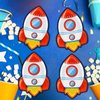 50 PCS Rocket Ship Paper Plates for Outer Space Birthday Party Supplies Disposable Solar System Themed Party Dessert Plates Starry Night Baby Shower Party Galaxy Birthday Themed Decoration Kids