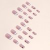 Glue on Nails Medium Length Press on Nails Square Acrylic Nails White French Tip Fake Nails Press ons Pink Full Cover Stick on Nails Flower Golden Leaves Design Artificial Nails for Girls 24Pcs