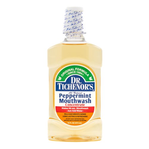 Dr. Tichenor's Peppermint Mouthwash Concentrate - Oral Rinse for Bad Breath and Oral Health with a Minty Punch for Soothing Relief of Minor Sore Throat Irritation - 16 Ounce (Pack of 1)