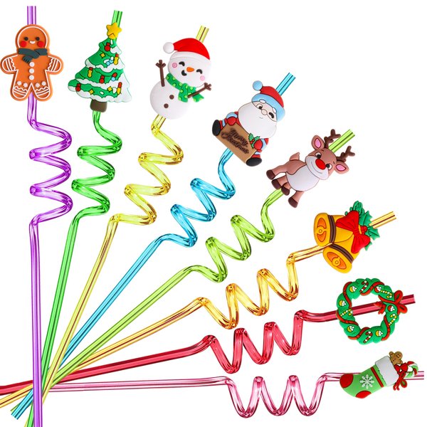 Christmas Party Favors for Kids Bulk, Christmas Straws for Kids Plastic, Christmas Party Favors for Kids Goodie Bags, Christmas School Party Favors for Kids, 24 Christmas Straws & 2 Cleaning Brushes