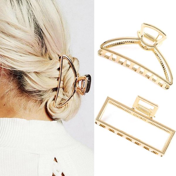 CAKURE Hair Claw Clips Gold Metal Hiar Clip Medium Geometric Hair Claw Barrettes Stylish Hair Accessories for Women and Girls (2 PCS)