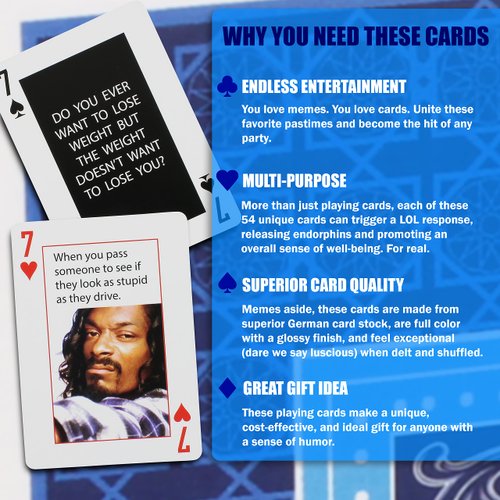 Meme Theme Playing Cards - 54 Uniquely Funny Cards, Clever and Fun Gift, Great for Parties & Game Nights. Amazing Quality, Endless Entertainment, LOL Funny.