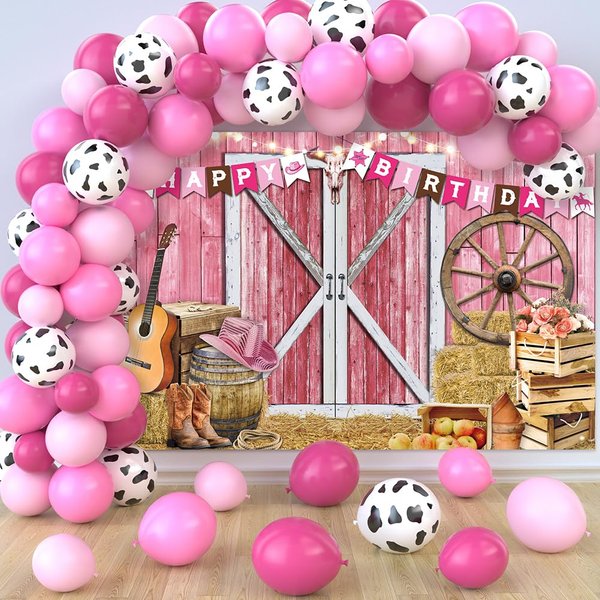 Jumpama Cowgirl Birthday Party Decorations Western Birthday Party Supplies, 65Pcs Cowgirl Balloons and 1Pcs Western Birthday Backdrop for Cowgirl Rodeo Birthday Party Country Western Baby Shower