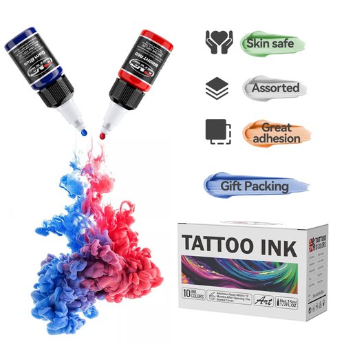 Tattoo Ink 10 Colors Set 1/2oz 15ml/Bottle Tattoo Inks Pigment Kit Superior Tattoo Supplies for Lining, Shading, Tribal, and Blending TI6003-15-10