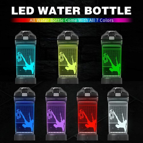 YuanDian Soccer Gifts, Light Up Kids Water Bottle with 3D Soccer Illusion Lamp- 14 OZ Tritan BPA Free - Cool Drinking Cups Gift for School Kids Boy Child Sport Soccer Lovers