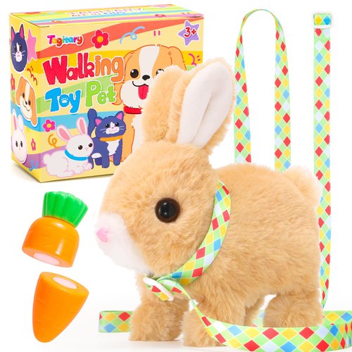 Tagitary Plush Toys Bunny Electronic Toy with Sounds,Wiggling Ears,Hopping,Twitching Mouth and Nose, Interactive Rabbit Toy for Kids with Leash,Easter Birthday Gift for Toddlers Kids