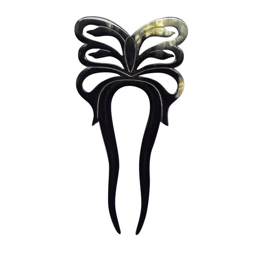Marycrafts 2 Prongs Black Butterfly Buffalo Horn Hair Fork Hairfork Hair Sticks Hair Accessories