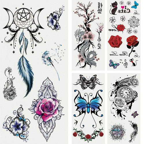 Red Tattoo Stickers, Red Rose Fashion Butterfly Dragon Flower,Body Art Temporary Fake Tattoo Sticker Decal,Rose Tattoo,Butterfly Temporary Tattoos,Temporary Tattoos,Makeup