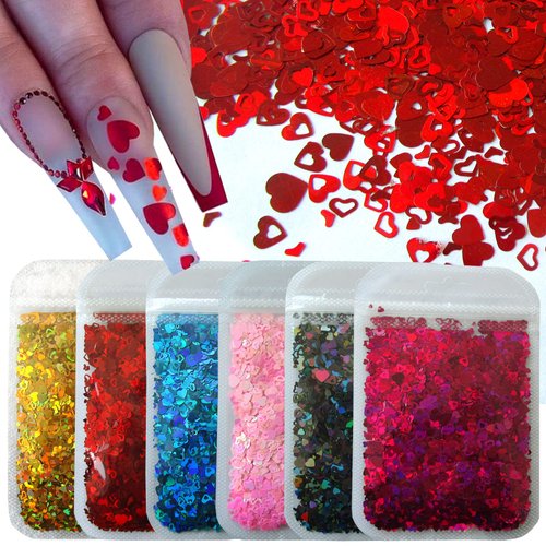 LoveOurHome 6 Colors Holographic Chunky Glitter Flakes Heart Shapes Glitters Sequins Sparkles Resin Accessories Craft Supplies Lash Decals Confetti Acrylic Manicure Decor Stickers