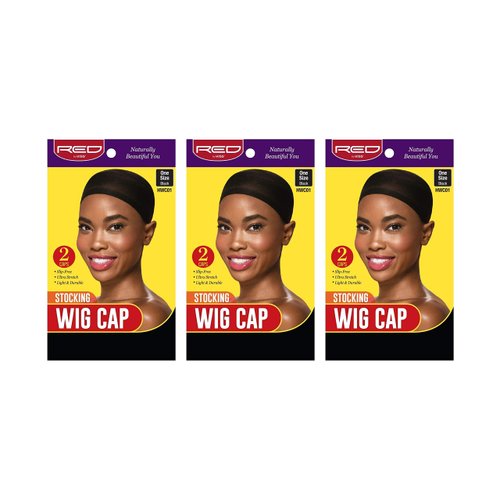 Red by Kiss Stocking Wig Cap, One Size, 3 PACK (Black)