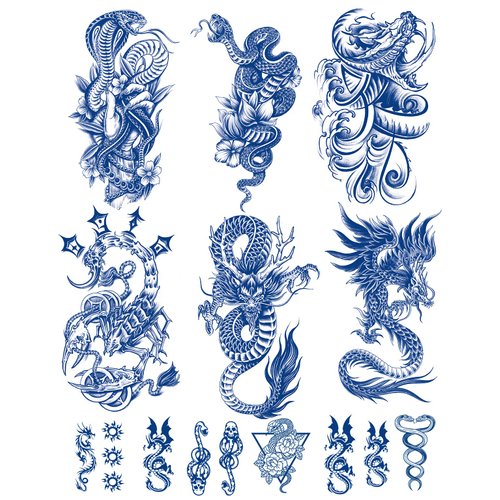 PADOUN 12 Sheets Semi-Permanent Fake Tattoos, 6-Sheet Big Temporary Tattoos With Dragon Snake Scorpion Patterns And 6-Sheet Small Cute Semi Permanent Tattoos Long Lasting 1-2 Weeks