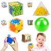 OnlyGeniusMindCanSolve 4in1 Puzzle Cubes Gift Set- 4 * 36 Challenges Big Sized 3D Maze Cube, 3D Rolling Ball Maze Cube, Pyramid Puzzle Cube, Premium Brain Twister Leisure Cube for Kids and Adults