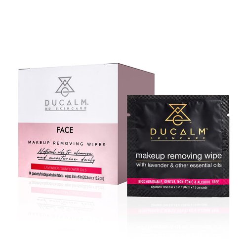 Ducalm Makeup Remover Wipes (14 Count) | Facial Cleansing Wipes Infused with Essential Oils | Natural Face Wipes with Soothing Lavender and Jojoba Oils