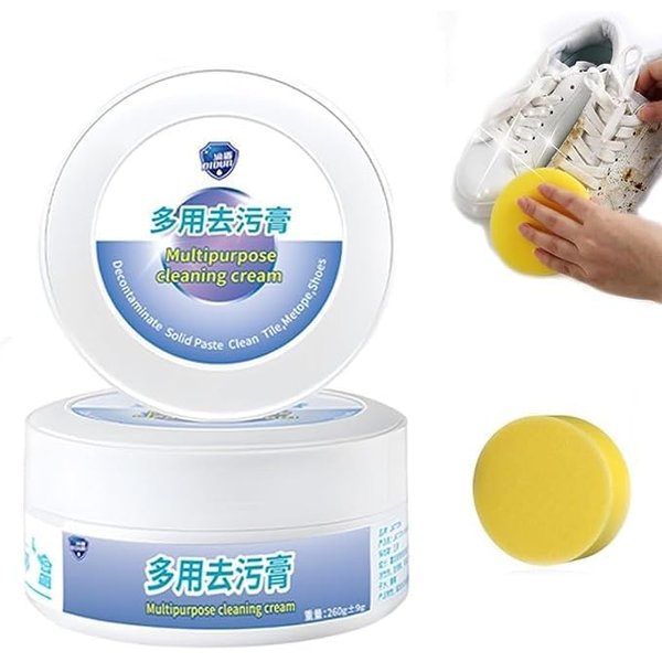 Multi-functional Cleaning and Stain Removal Cream Multipurpose Cleaning Cream White Shoe Cleaning Cream Shoe Cream with Sponge Shoes Decontaminate Solid Cleaning Paste for Shoes, Clothes, Sofa