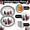 100 PCS Buffalo Plaid Christmas Tree Party Oval Paper Plates Xmas Tree Buffalo Plaid Disposable Platters 11 Inch Merry Christmas Plates Dinnerware Serving Tray for Holiday Dinner Party Supplies
