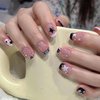 French Tip Press on Nails Short Square Fake Nails Black White Star Rhinestones False Nails Design Glossy Full Cover Artificial Nails for Women Charm Manicure Reusable Stick on Nails Glue on Nails