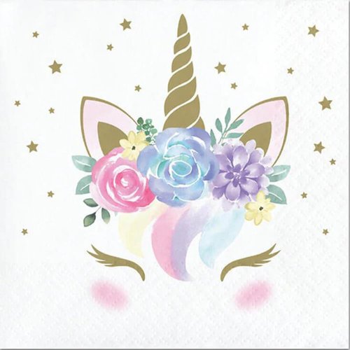 Creative Converting 343830 Unicorn Baby Shower Beverage Napkins, 5", Multi-color