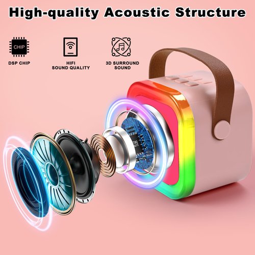 Mini Karaoke Machine for Kids & Adults,Portable Bluetooth Speaker with 2 Wireless Microphones, Toys Birthday Gifts for 3-12 Year Old Family Home Party