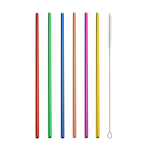 6Pcs 10.5" Drinking Straws, Stainless Steel Straws, Reusable Metal Straws, Colorful Straws for 20OZ 30oz Stainless Tumblers, Rumblers Cold Beverage, Included Cleaning Brush, Straight