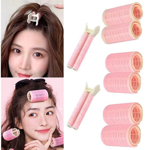 Jumbo Hair Curlers Rollers with Clips - 8PCS Volumizing Hair Clips & Self Grip Rollers for Long, Medium, Short, Thick & Thin Hair (3 Sizes, Pink)