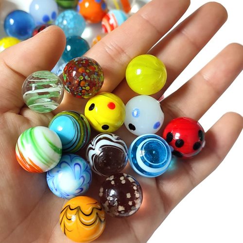 42pcs Marbles for Kids Enthusiasts 0.63 inch Small Handmade Glass Marbles Decoration Bulk Set for Marble Game Toy Cool Colored Unique Marbles