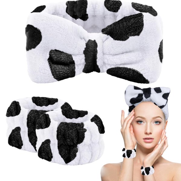 3 Pieces Spa Headband Wrist Washband Scrunchies Cuffs for Washing Face, Towel Wristbands Hair Headband Face Wash Wristband, Shower Skin Care for Women Girls Makeup Prevent Liquids from Spilling,