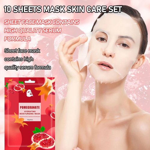 WYBLZPXZ 10 Pack Fruits Sheet Face Mask Skin Care Set,Deep Hydrating Facial Mask for All Skin Types,Mildness Long Lasting Moisturizing Face Masks Skincare for Men & Women