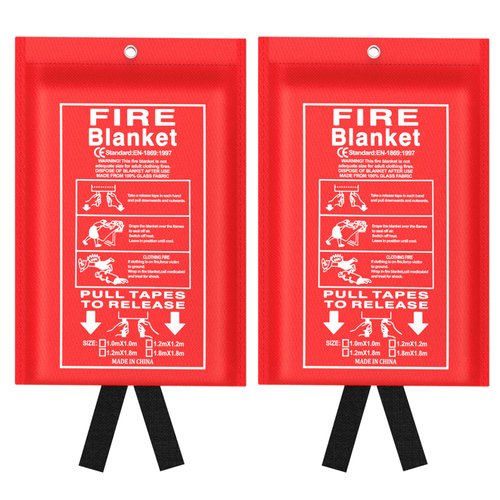 Jeagou Emergency Fire Blanket for Kitchen and Home, 2 Pack 39.37” x 39.37” Fiberglass Fire Safety Blankets for Survival, Suppression Fire Retardant Blanket for People