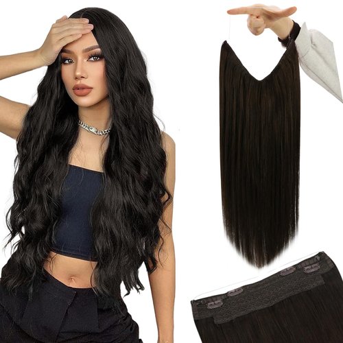 YoungSee Wire Hair Extensions Brown Fish Wire Human Hair Extensions #2 12 Inch Invisible Wire Hair Extensions Real Human Hair Darkest Brown Hair Extensions Wire Human Hair Layered Hair Extensions 80G