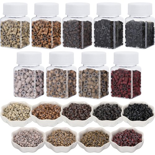 Yuxung 4500 Pcs Beads for Hair Extensions 5 mm Silicone Lined Beads Microlink Rings Human Hair Ex...