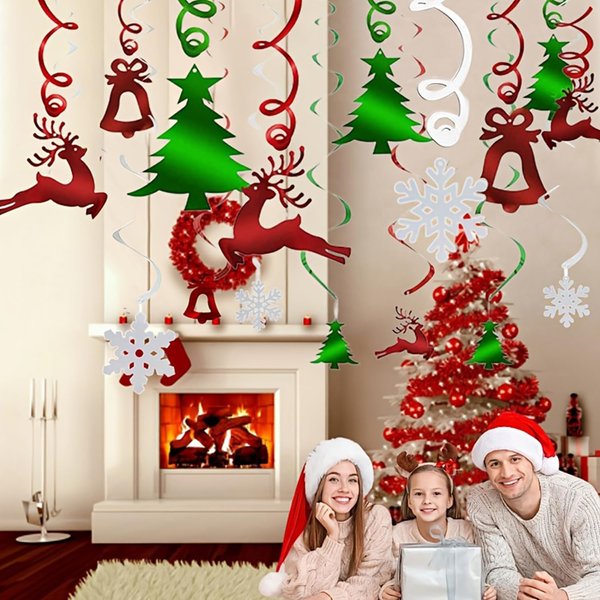 60 Pieces Christams Party Hanging Swirl Set Decorations Xmas Hanging Swirl for Home Birthday Party Supplies (60)