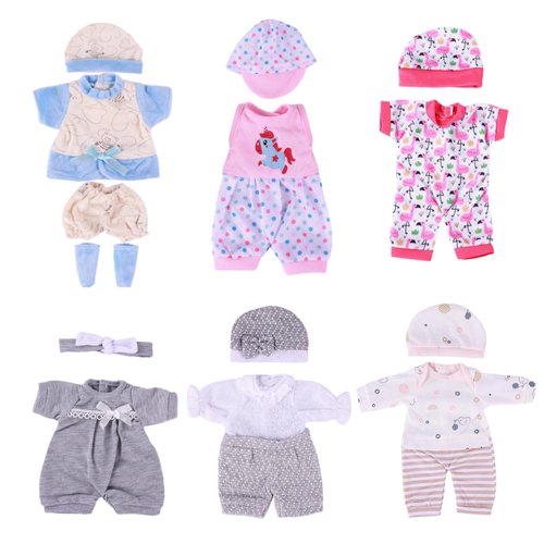 BABESIDE 6 Sets Reborn Baby Doll Clothes for 10-15 Inch Baby Dolls, Bitty Baby Doll Clothes Baby Doll Accessories Set for Realistic Baby Dolls Girl, 14 Pcs Reborn Doll Clothes