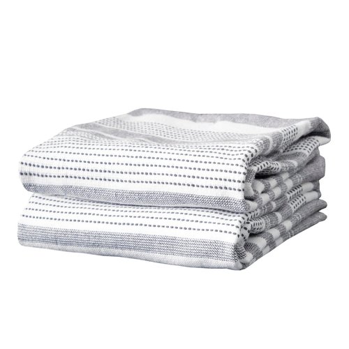 T-FAL Premium Dual-Sided Skipping Striped Kitchen Towels (2-Pack), 18" x 28", Highly Absorbent, Long-Lasting, Reversable 100% Flat-Weave Cotton Dish Towels, Hand Towels, Bar Towels, Graphite