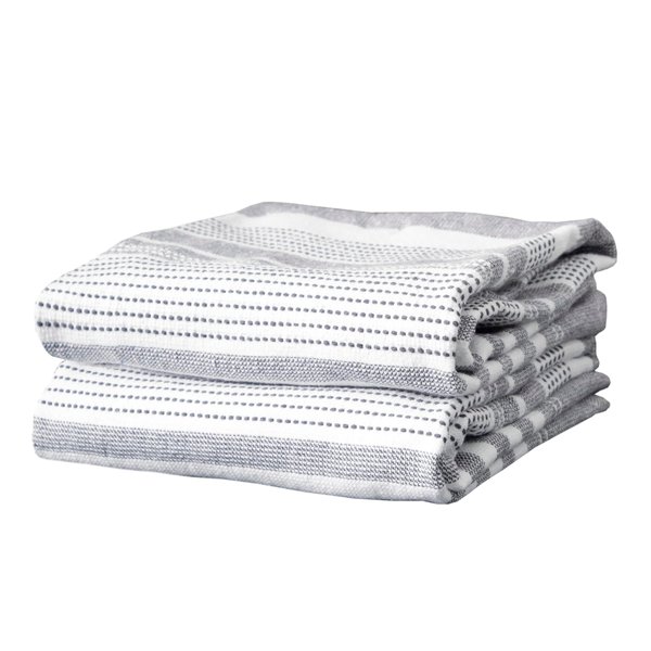 T-FAL Premium Dual-Sided Skipping Striped Kitchen Towels (2-Pack), 18" x 28", Highly Absorbent, Long-Lasting, Reversable 100% Flat-Weave Cotton Dish Towels, Hand Towels, Bar Towels, Graphite