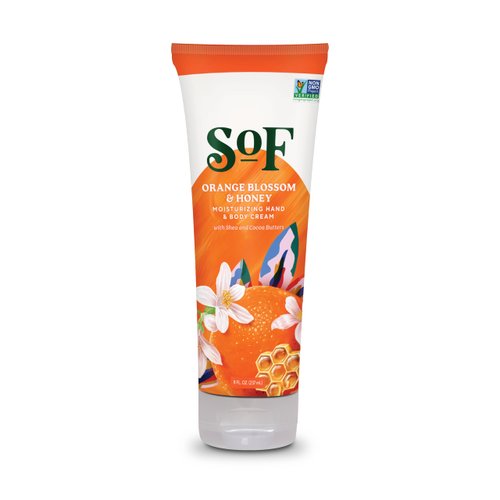 South Of France SoF (Formerly Moisturizing Hand & Body Cream - With Organic Shea + Cocoa Butter and Sweet Almond Oil,Non GMO & Vegan, Orange Blossom and Honey, 8 Fl Oz, 1 Pack