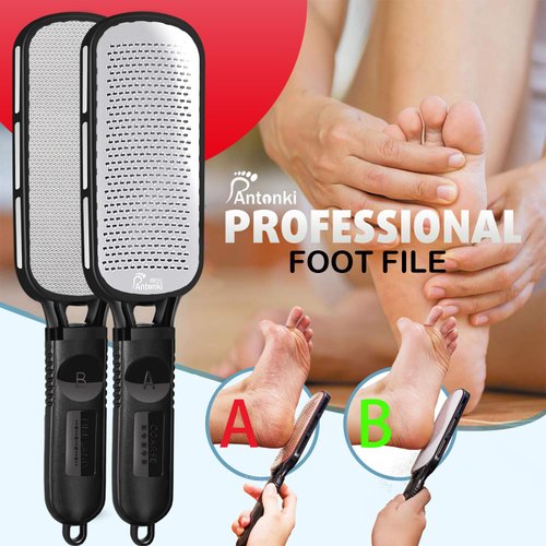 Antonki Foot File for Dead Skin, Double Sided Callus Remover for Feet, Metal Foot Scrubber for Cracked Heel, Professional Foot Scraper Rasp Pedicure Tool to Remove Hard Skin - 2 in 1 Foot File