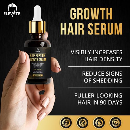 Elevate Multi-Peptide Hair Growth Serum Caffeine + Biotin Peptide Density for Fuller Thicker Visibly Longer Natural Hair Regrowth – Vegan Hair Growth Scalp Serum Hair Loss Treatment for Thinning Hair