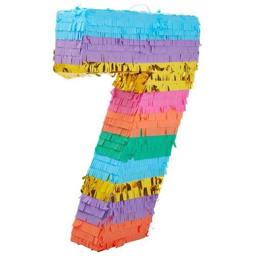 BLUE PANDA Rainbow Number 7 Pinata for 7th Birthday Party Decorations, Fiesta, Cinco de Mayo Celebration (Small, 12 x 16.75 x 3 Inches)