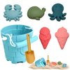 Silicone Beach Toys, Silicone Beach Bucket, Travel Friendly Portable Beach Set with Bucket, Shovel, Cute Beach Models, Outdoor Summer Toy Set for Kids (Sky Blue)
