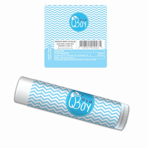 "It's a Boy" Premium Lip Balm—Bulk 12-Pack—Smooth Mint Flavored, Made with Beeswax, Aloe Vera, Coconut Oil, Avocado Oil, Vitamin E. Gender Reveal, Baby Shower Party Supplies and Party Favors.