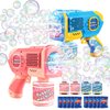 EagleStone 2 Pack Bubble Gun Machine for Kids, Automatic Light Up Bubble Blower with 4 Bottles 10 Bags Refill Solution, Bubble Guns Blaster for Toddlers, Outdoor Toys Gifts, Wedding Easter Party Favor