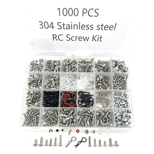 1000pcs Universal RC Screw Kit Screws Assortment Set Hardware Fasteners for Traxxas Axial Redcat HPI Arrma SCX10 Losi 1/8 1/10 1/12 1/16 Scale RC Cars Trucks Crawler, RC Screw Kit, Car Body Clips Pins