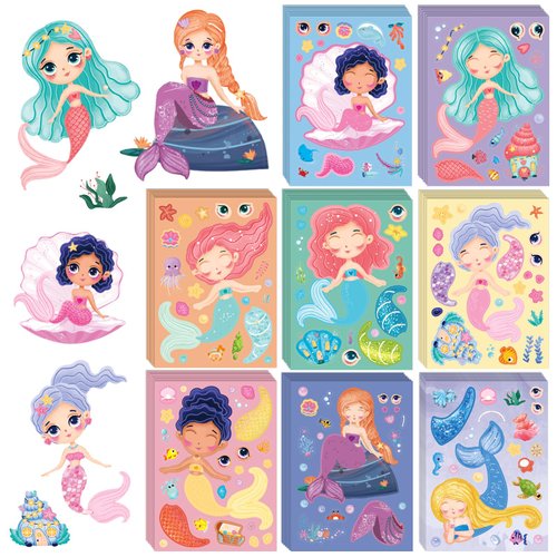 Mermaid Stickers 48 Sheets Make Your Own Mermaid Stickers Make A Face Stickers for Mermaid Birthday Party Decorations Mermaid Party Favors Supplies Craft Creative Project School Rewards