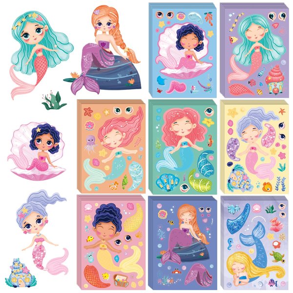 Mermaid Stickers 48 Sheets Make Your Own Mermaid Stickers Make A Face Stickers for Mermaid Birthday Party Decorations Mermaid Party Favors Supplies Craft Creative Project School Rewards