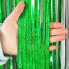 Green Tinsel Foil Fringe Curtain Backdrop, 3.3 x 8.2 ft Metallic Glitter Curtain Streamers, 2 Pack Green Photoboth for Birthday St Patrick's Day Christmas Party Decorations