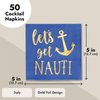 Juvale 50 Pack Blue Nautical Napkins for Let's Get Nauti Bachelorette Party Decorations, Gold Foil Anchor (5 x 5 In)